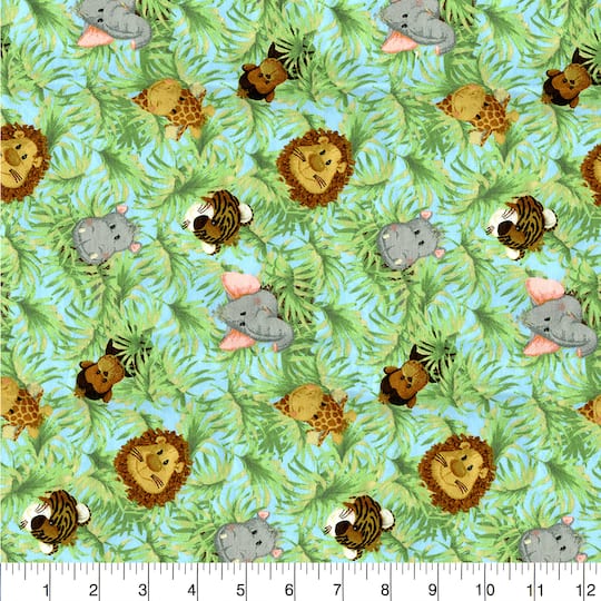 Fabric Traditions Multicolor Jungle Babies All Over Cotton Fabric
